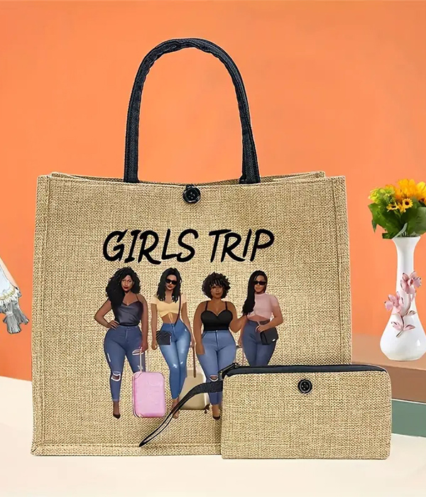 Burlap shopping bag and coin purse set