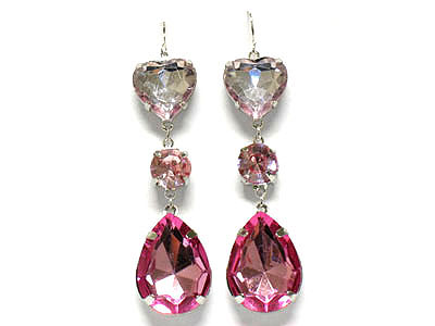 Crystal and epoxy stone linear drop earring