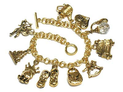 Princess theme multi heavy charm dangle bracelet