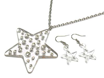 Crystal stud lucite star necklace and earring set