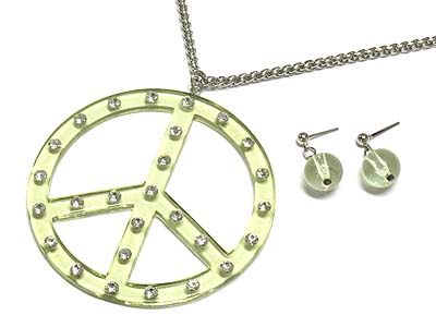 Crystal stud lucite peace mark necklace and earring set
