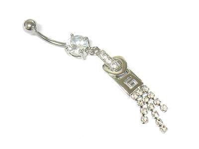 Made in korea whitegold plating crystal 3 line dangle belly charm - surgical steel post body jewelry 