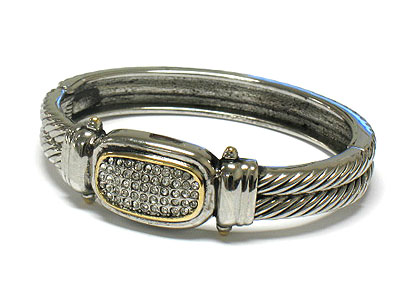 Two row cable hinge bangle with crystal front