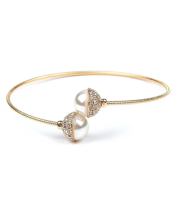 Crystal and pearl wire bangle bracelet