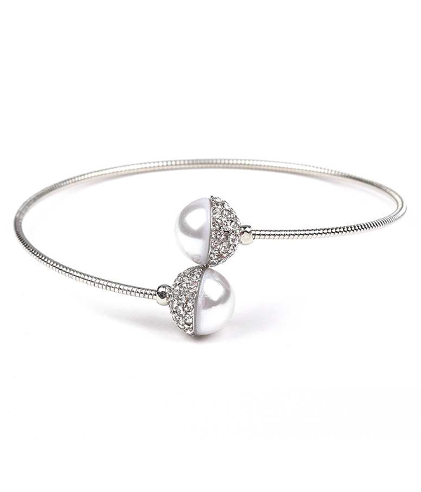 Crystal and pearl wire bangle bracelet