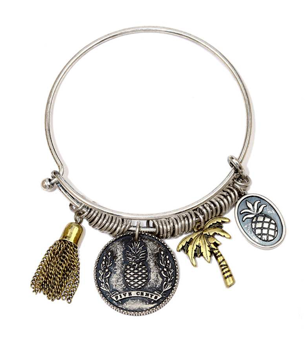 Tropical theme charm wire bangle bracelet