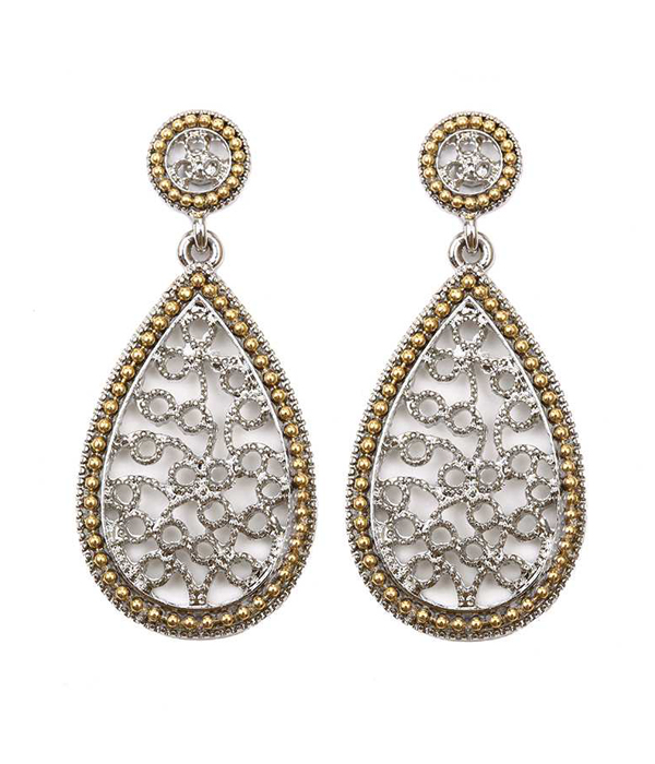 Metal filigree teardrop earring