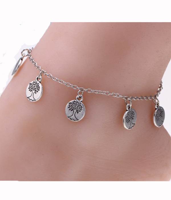 Tree of life disk dangle anklet