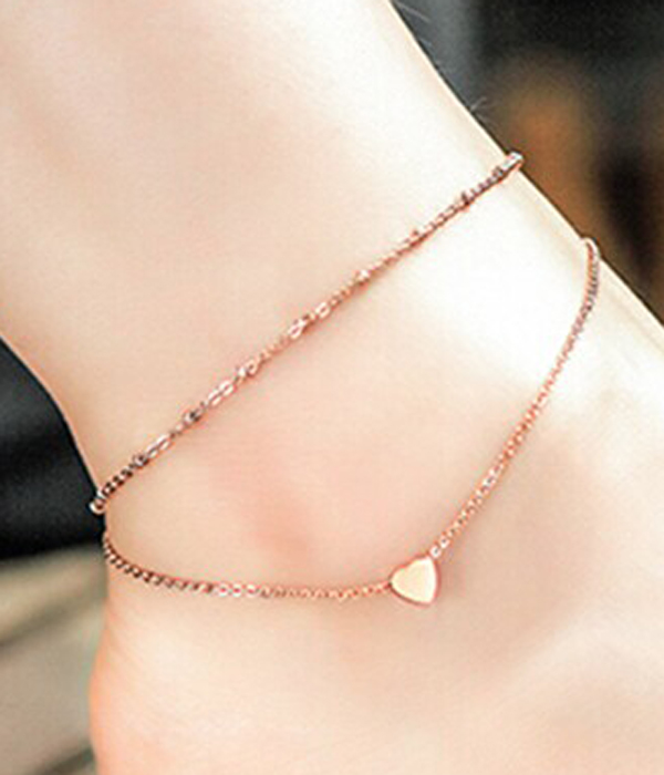 Heart double chain link anklet