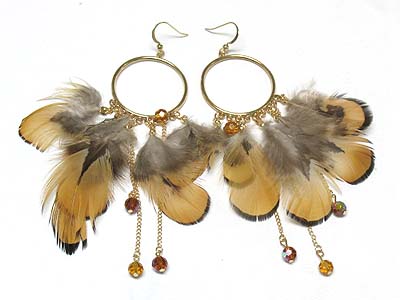 Animal feather drop earring