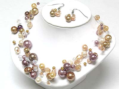 Multi strand pearl beads illusion neckalce and earring set