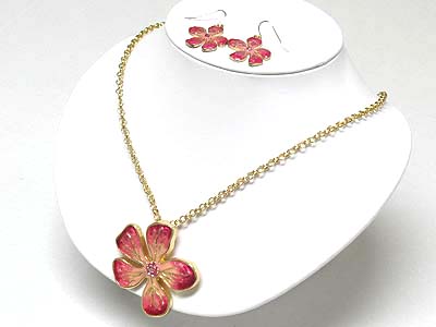 Enamel art work flower pendant neckalce set