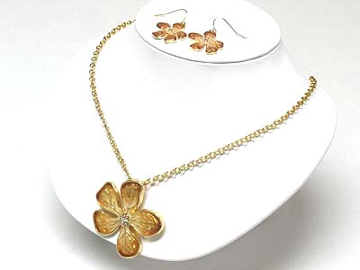 Enamel art work flower pendant neckalce set