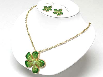 Enamel art work flower pendant neckalce set