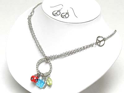 Multi glass beads dangle peace theme neckalce set