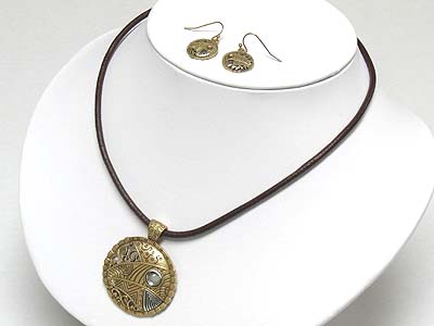 Metla filigree round pendant cord neckalce set