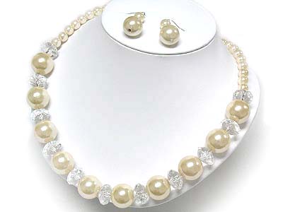 Pearl and glass beads mixed necklace set