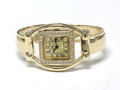 Crystal square face metal bangle watch