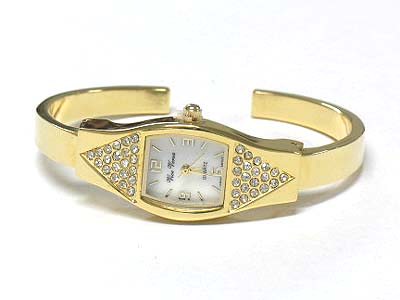 Crystal side metal bangle watch