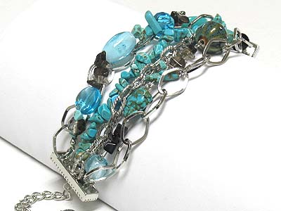 Natural stone and multi chain link bracelet