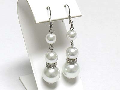 Crystal accent pearl ball linear drop earring