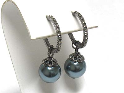 Crystal accent hoop and pearl ball drop earring - hoops