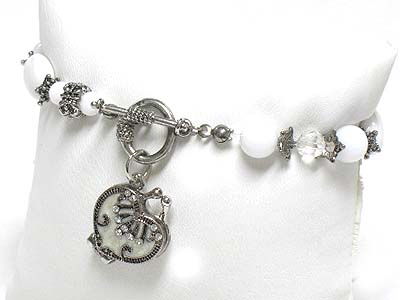 Heart locket charm color beads toggle bracelet