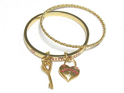 Tutti frutti heart and key charm dual metal bangle