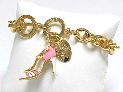 Tutti frutti metal epoxy hige heel shoe charm toggle bracelet