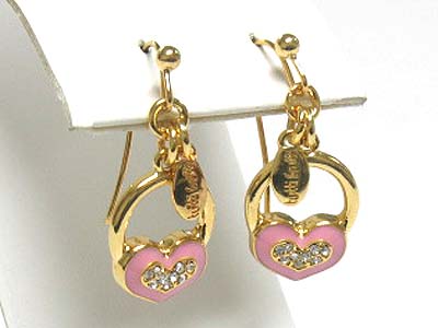 Tutti frutti crystal and metal epoxy heart earring