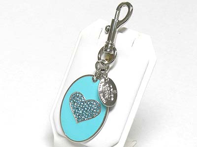 Tutti frutti crystal heart and metal epoxy oval disk key chain charm