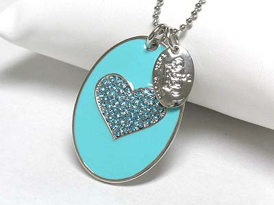 Tutti frutti crystal heart and metal epoxy oval disk pendant necklace