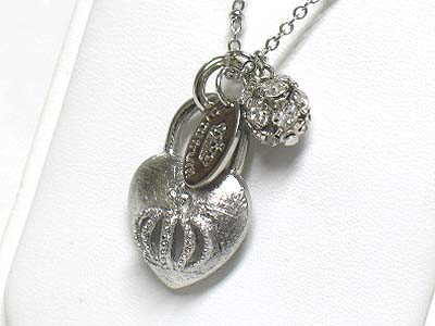 Tutti frutti crystal ball and metal crown heart pendant necklace