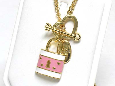 Tutti fruttimetal epoxy lock pendant necklace