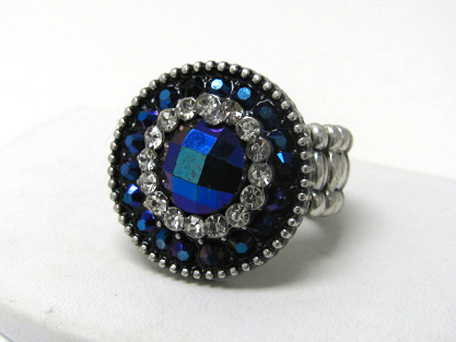 Crystal and metallic stone combo round stretch ring