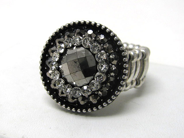 Crystal and metallic stone combo round stretch ring