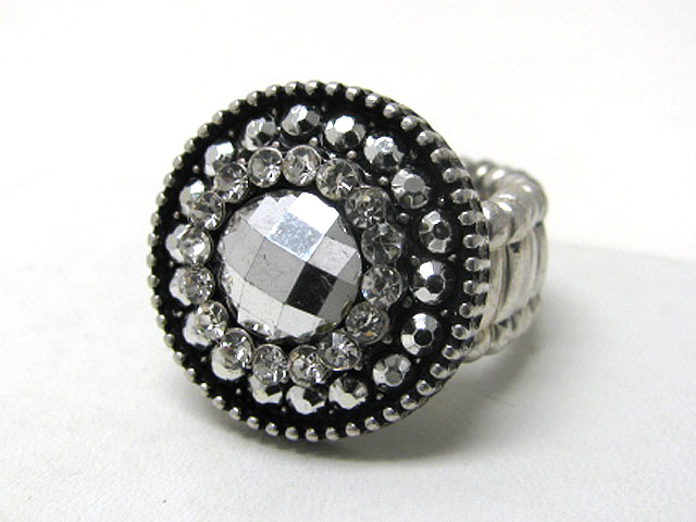 Crystal and metallic stone combo round stretch ring