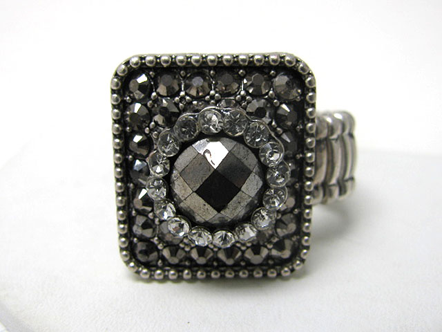 Crystal and metallic stone combo square stretch ring