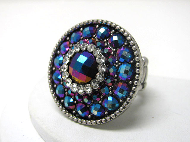 Crystal and metallic stone combo round stretch ring