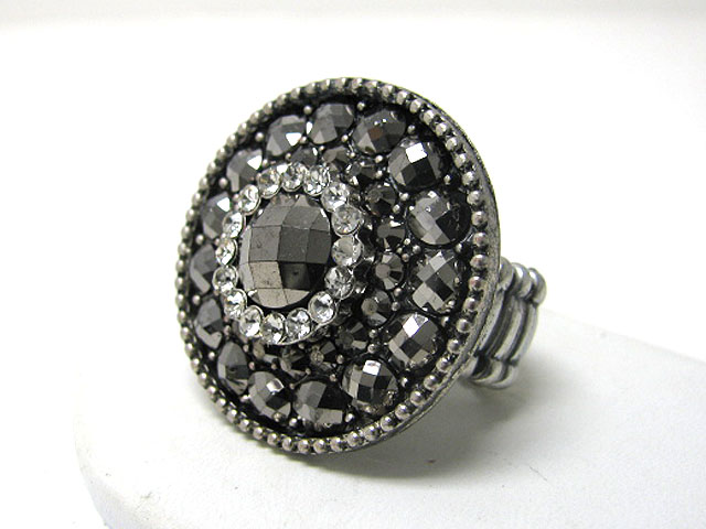 Crystal and metallic stone combo round stretch ring