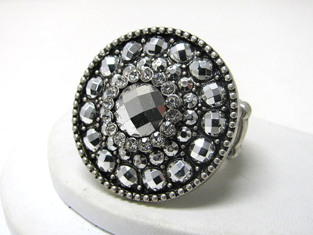 Crystal and metallic stone combo round stretch ring