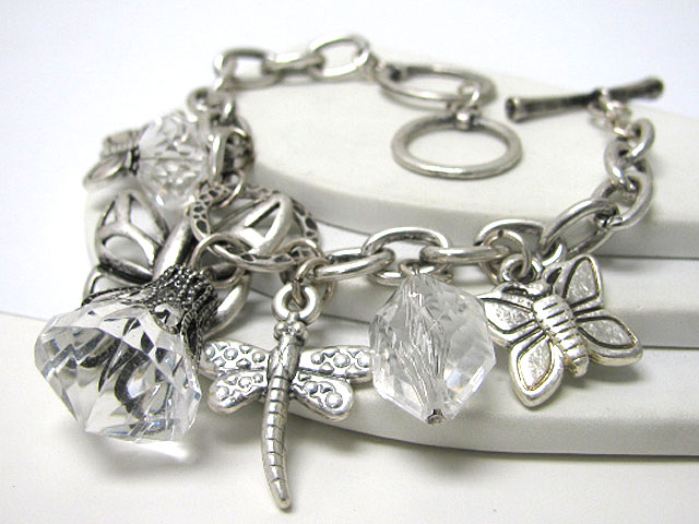 Acryl ice rock and mixed bug charm dangle bracelet