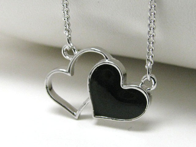 Made in korea whitegold plating epoxy metal dual heart link neckalce