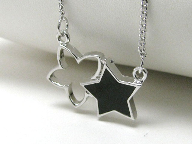 Made in korea whitegold plating epoxy metal dual star link neckalce