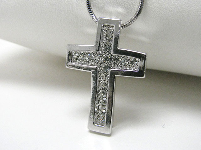 Made in korea whitegold plating crystal stud cross pendant neckalce