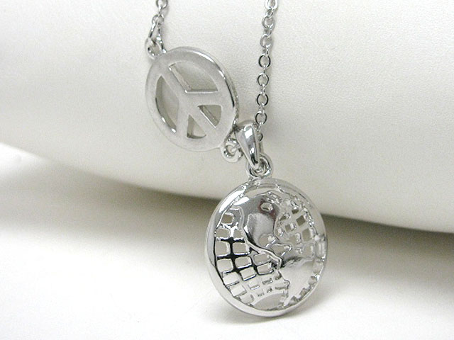 Made in korea whitegold plating crystal stud peace and globe pendant neckalce