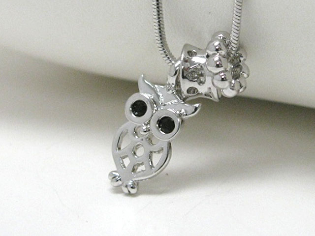 Made in korea whitegold plating crystal stud rings and owl pendant necklace