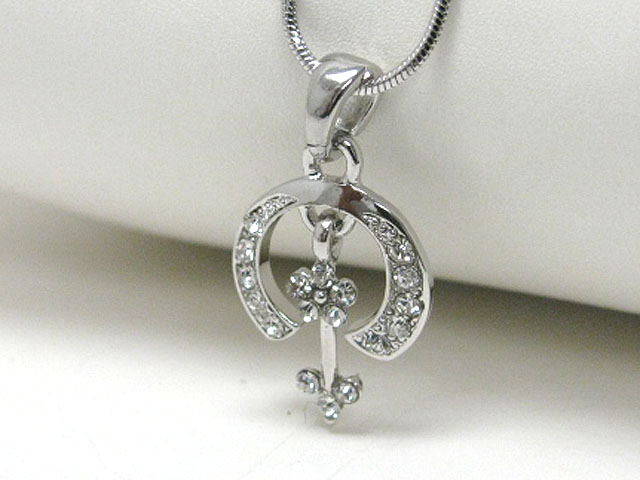 Made in korea whitegold plating crystal stud flower dangle pendant necklace