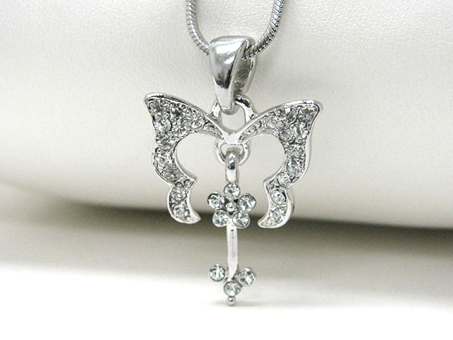 Made in korea whitegold plating crystal stud flower dangle pendant necklace