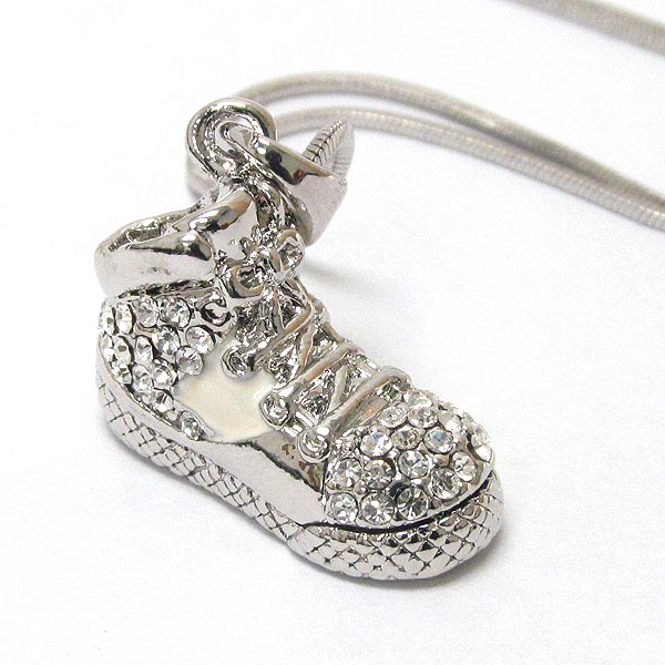 Made in korea whitegold plating crystal stud basketball shoe pendant necklace